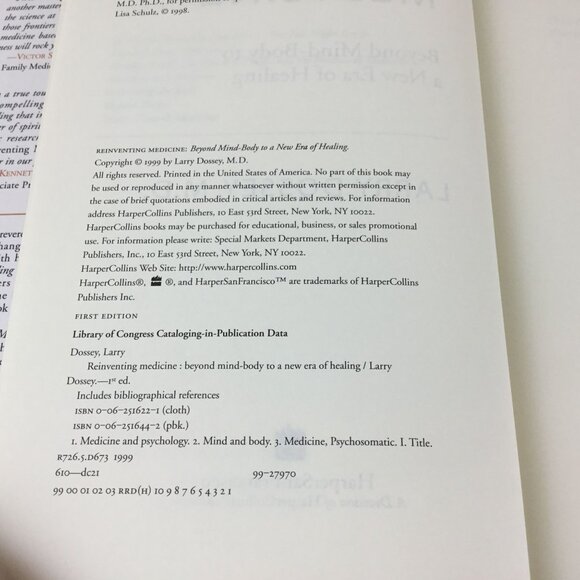 Reinventing Medicine By Larry Dossey Hardcover Beyond Mind-Body Healing First Ed - Picture 4 of 6